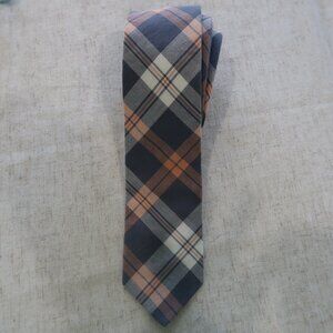 J. Crew Plaid Gray Orange Pattern Tie 100% Cotton